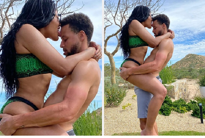 Ayesha Curry rocks black bikini while sipping champagne on a family vacation with husband Stephen Curry and their three-year-old son Canon in Mexico